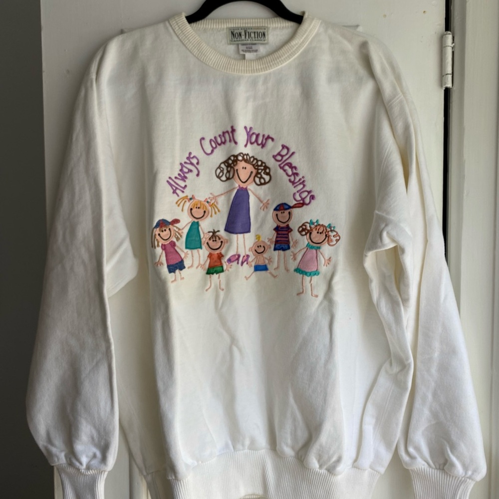 Vintage Crewneck w HandPainted Fabric Paint “Always Count Your Blessings” Design